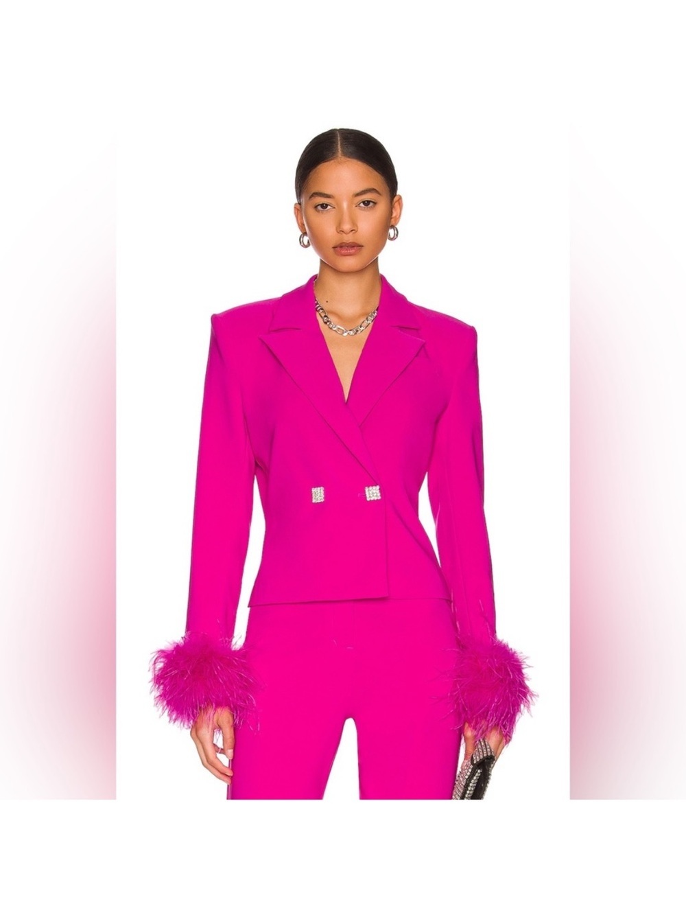Elisha Blazer by NBD $258 pink feather blazer jacket new